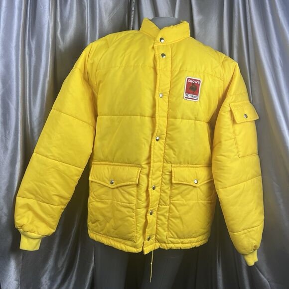 Vintage Swingster Racing Jacket Mens XL Crows Hybrids Yellow 70s Puffer Coat USA - Picture 1 of 16